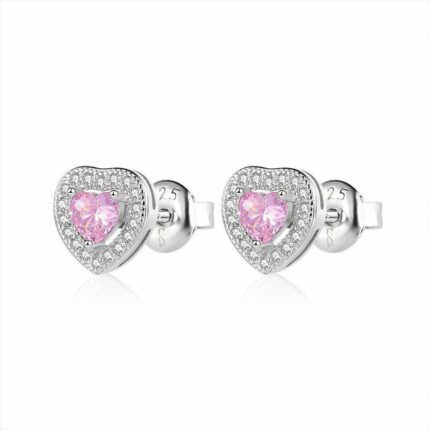 עגיל כסף - Obsidian Heart Pink